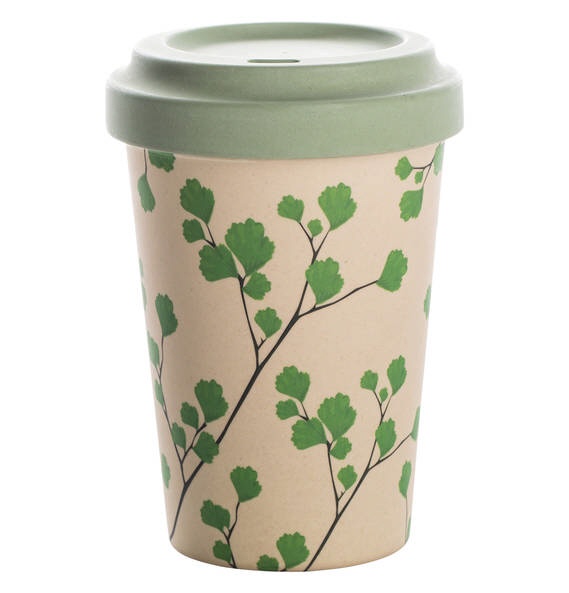 3 Kaffee to go Becher mit Deckel Blumendekor Bambus Biologisch abbaubar 